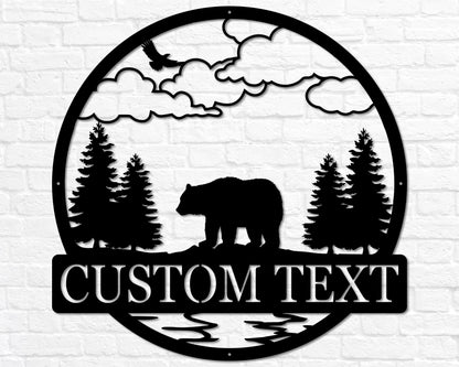 Wilderness Bear Cabin Sign, Mountain Decor Personalized Metal Bear Sign, Cabin Decor, Outdoor Bear Decor, Rustic Cabin Bear Sign, Door Decor