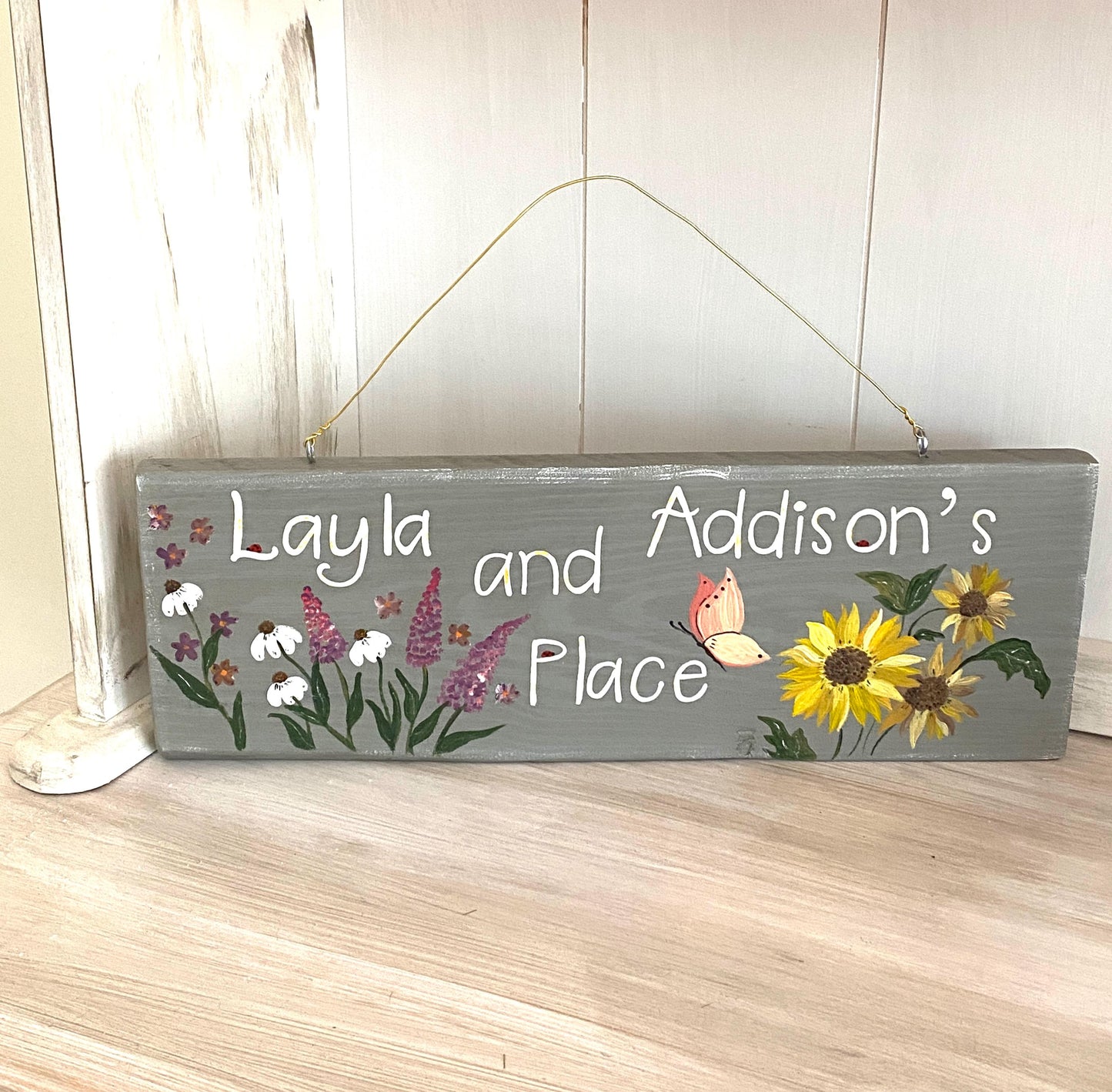 Hand Painted Coneflower Garden Sign, Personalized Wooden Outdoor Decor
