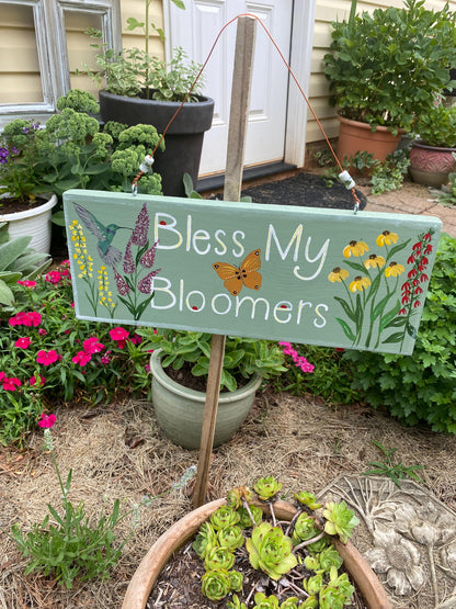 Hand Painted Floral Garden Sign, Butterfly Nature Theme, Custom Wood Decor