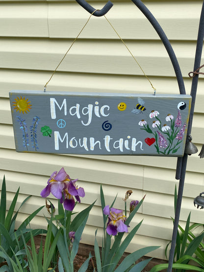 Hand Painted Floral Garden Sign, Butterfly Nature Theme, Custom Wood Decor