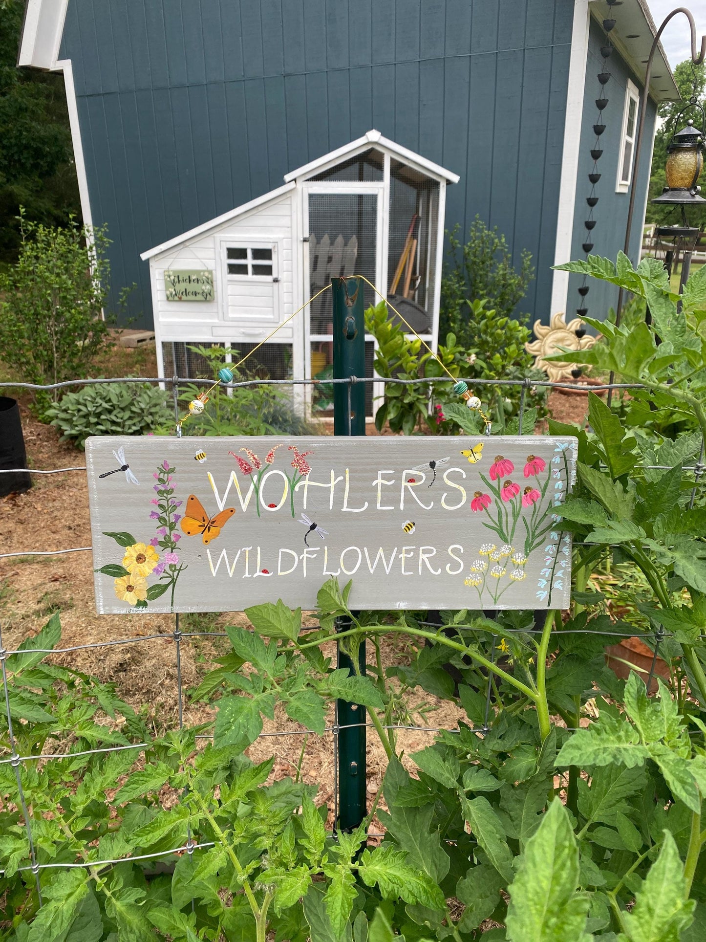Hand Painted Coneflower Garden Sign, Personalized Wooden Outdoor Decor