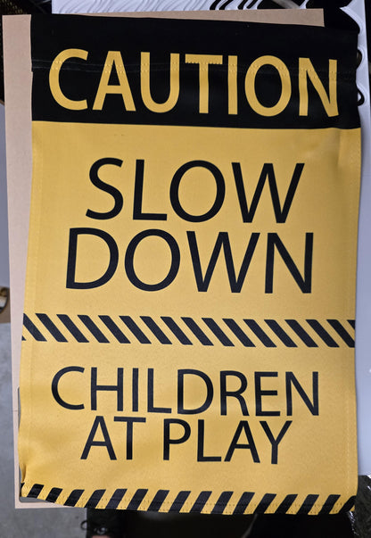 Caution Children at Play Garden Flag, Slow Down, Outdoor Safety Decor