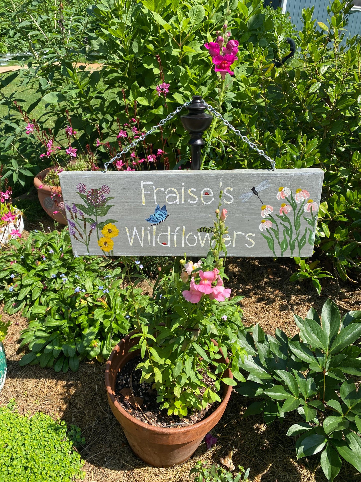 Hand Painted Coneflower Garden Sign, Personalized Wooden Outdoor Decor