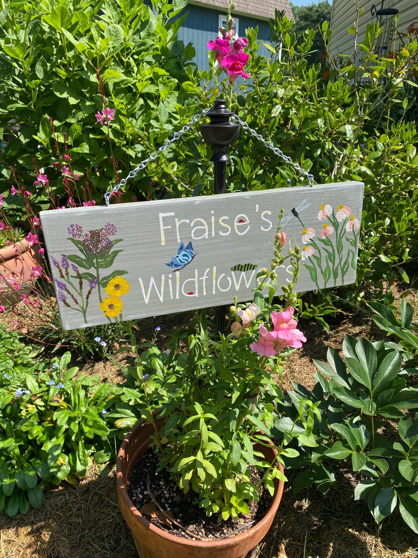 Hand Painted Coneflower Garden Sign, Personalized Wooden Outdoor Decor