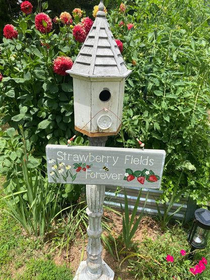 Strawberry Fields Forever | Custom Hand Painted Garden Sign | Unique Garden Gift for Gardeners