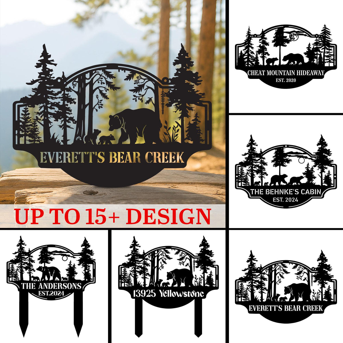 Personalized Bear Metal Cabin Sign, Custom Family Name Woodland Sign, Rustic Bear Decor for Home or Lodge, Outdoor Cabin Sign, Dad Gift
