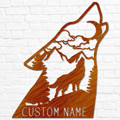 Custom Howling Wolf Head Metal Sign, Rustic Cabin Decor, Personalized Nature Scene Wall Art, Wildlife Lover Gift, Outdoor or Lodge Name Sign