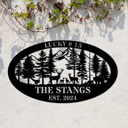 Custom Deer Forest Metal Sign, Deer Family Metal Sign, Rustic Outdoor Metal Sign, Personalized Family Name Sign, Outdoor Farmhouse Decor