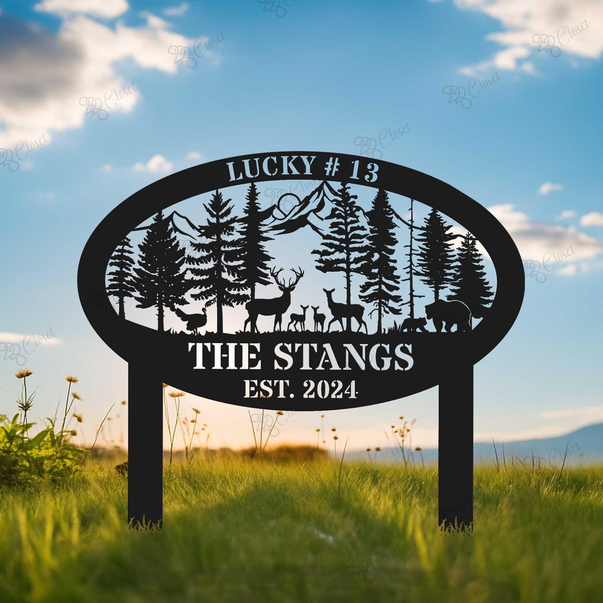 Custom Deer Forest Metal Sign, Deer Family Metal Sign, Rustic Outdoor Metal Sign, Personalized Family Name Sign, Outdoor Farmhouse Decor