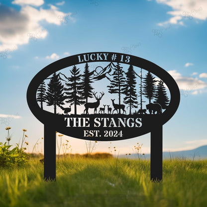 Custom Deer Forest Metal Sign, Deer Family Metal Sign, Rustic Outdoor Metal Sign, Personalized Family Name Sign, Outdoor Farmhouse Decor