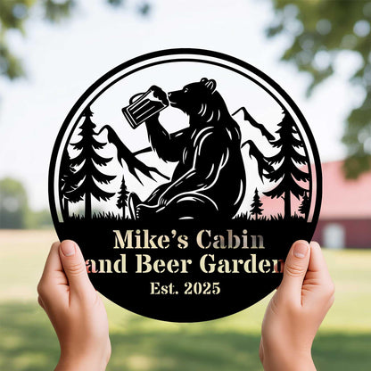 Personalized Bear Metal Cabin Sign, Custom Family Name Woodland Sign, Rustic Bear Decor for Home or Lodge, Outdoor Cabin Sign, Dad Gift