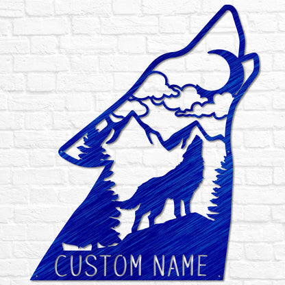 Custom Howling Wolf Head Metal Sign, Rustic Cabin Decor, Personalized Nature Scene Wall Art, Wildlife Lover Gift, Outdoor or Lodge Name Sign