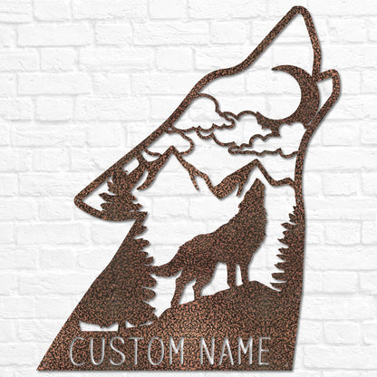 Custom Howling Wolf Head Metal Sign, Rustic Cabin Decor, Personalized Nature Scene Wall Art, Wildlife Lover Gift, Outdoor or Lodge Name Sign