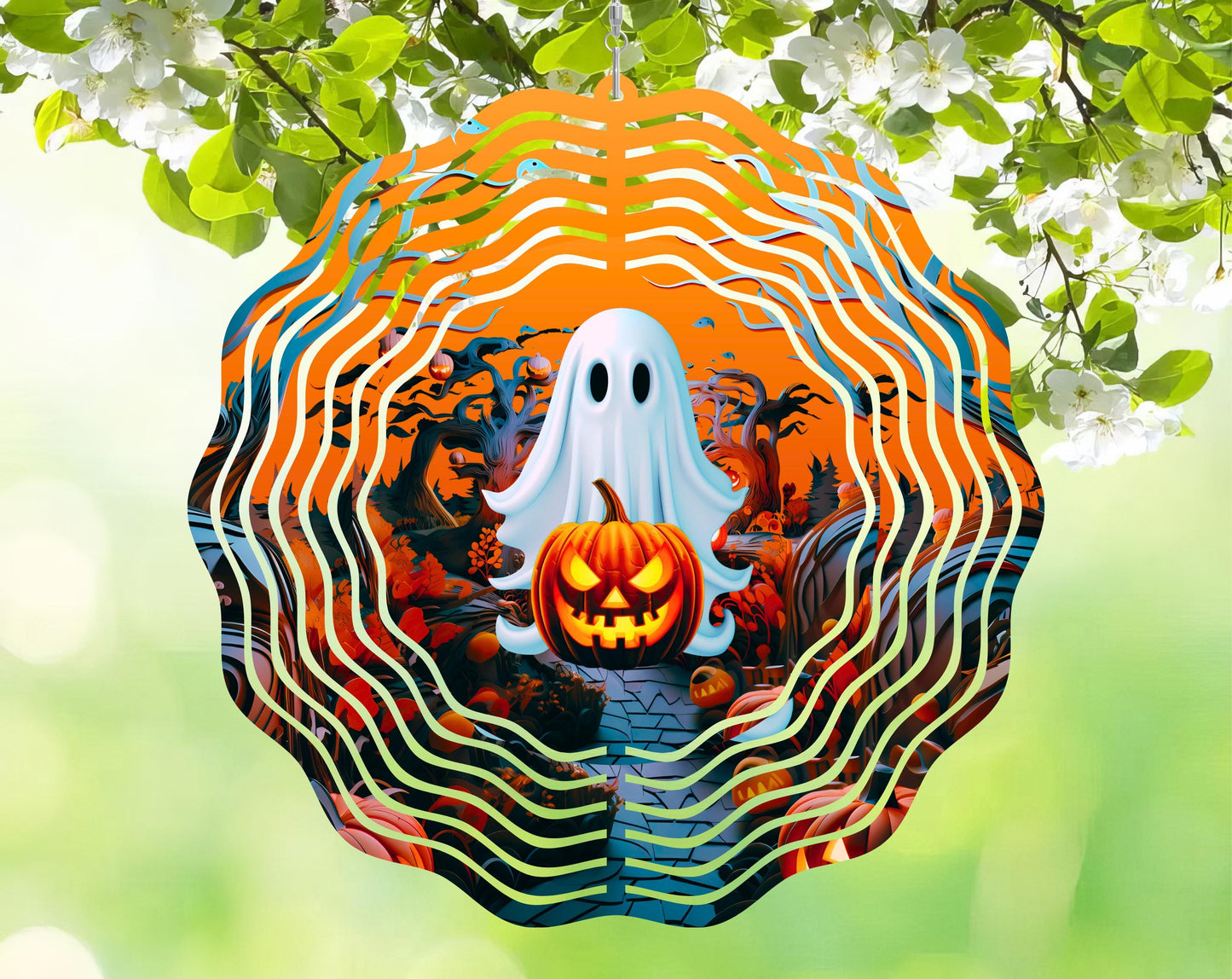 Halloween Wind Spinner: Spooky Ghost & Pumpkin Design