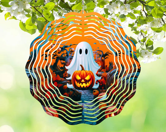 Halloween Wind Spinner: Spooky Ghost & Pumpkin Design