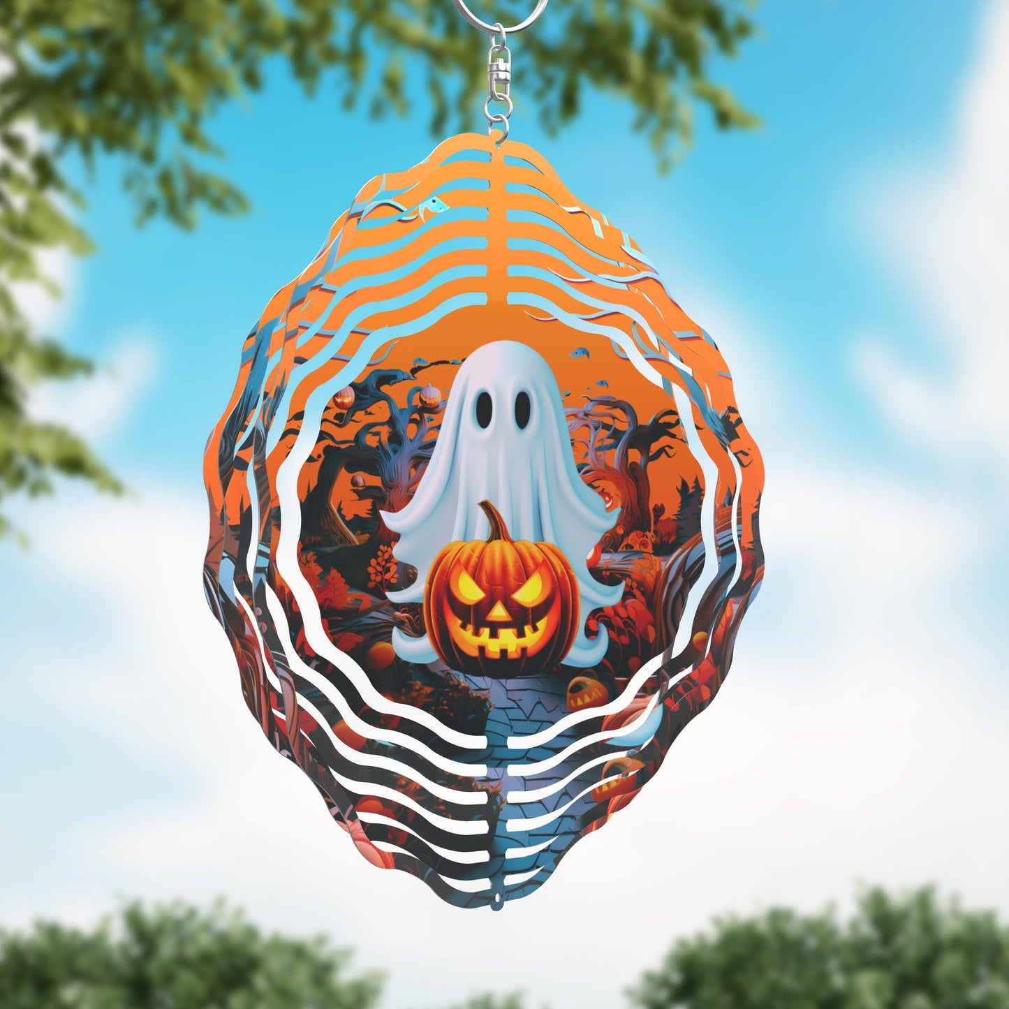 Halloween Wind Spinner: Spooky Ghost & Pumpkin Design