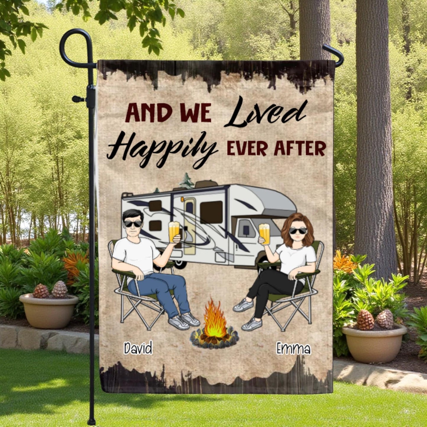 Custom RV Camping Welcome Flag, Personalized Gifts for Camper, Campsite Metal Sign, Outdoor Decor