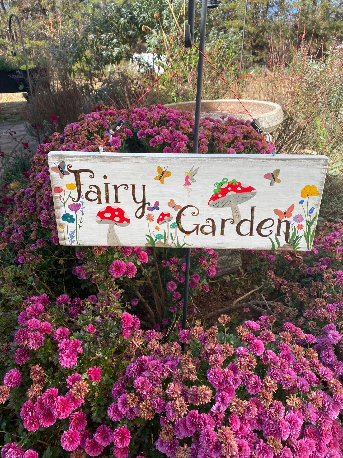 Hand Painted Wood Fairy Garden Sign, Whimsical Enchanted Outdoor Decor