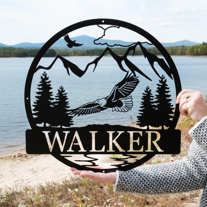 Custom Outdoor Eagle Monogram | Metal Wall Art Decor | Custom Name Sign | Eagle Address Sign Metal Sign with American Eagle Metal Bird Sign