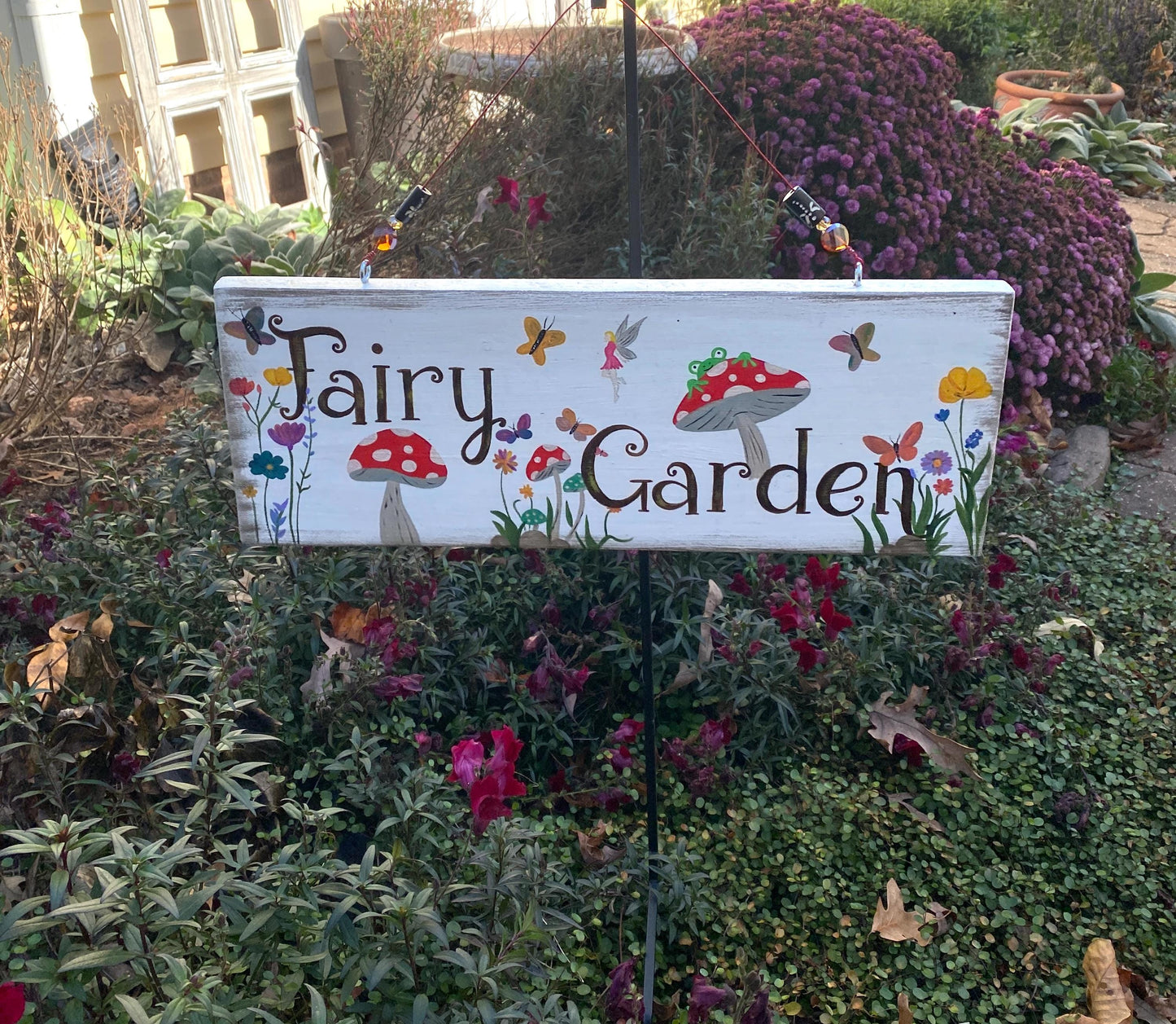 Hand Painted Wood Fairy Garden Sign, Whimsical Enchanted Outdoor Decor