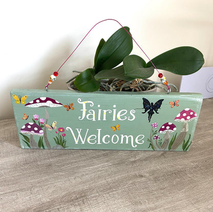 Fairies Welcome, Whimsical Hand Painted Fairy Garden Sign, Enchanted Garden Decor