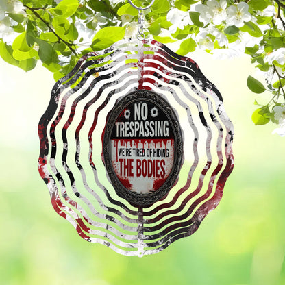 No Trespassing Wind Spinner, Dark Humor Yard Art