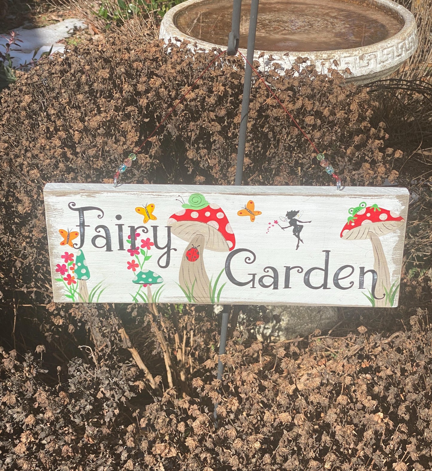 Fairies Welcome, Whimsical Hand Painted Fairy Garden Sign, Enchanted Garden Decor