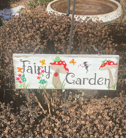 Fairies Welcome, Whimsical Hand Painted Fairy Garden Sign, Enchanted Garden Decor