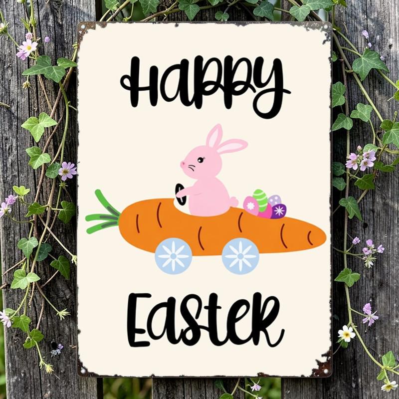 Happy Easter Garden Flag, House Decoration, Funny Bunny Yard Flags, Spring Decor Metal Sign