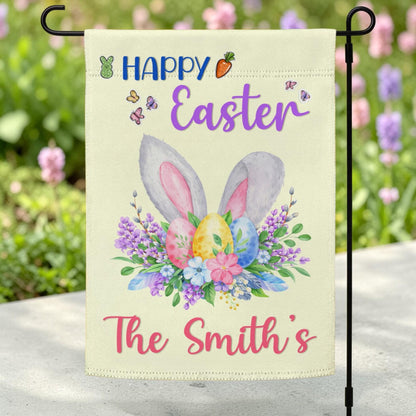 Happy Easter Garden Flag, Custom Family Name Home Yard Decoration Flags, Spring Decor Sign