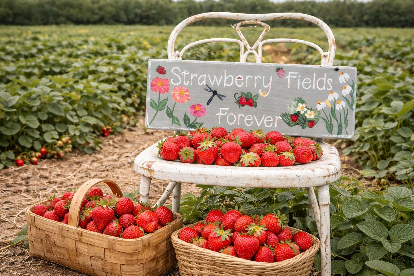 Custom Hand-Painted Garden Sign | Berry Patch Decor, Floral Strawberry Art