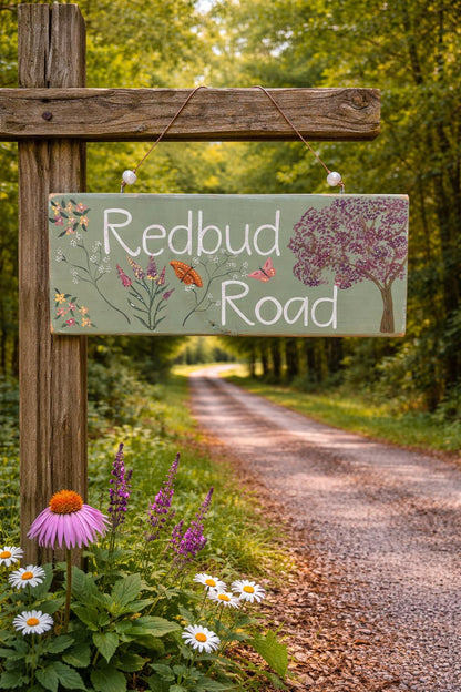 Custom Hand-Painted Floral Wood Address Sign, Personalized Yard Decor