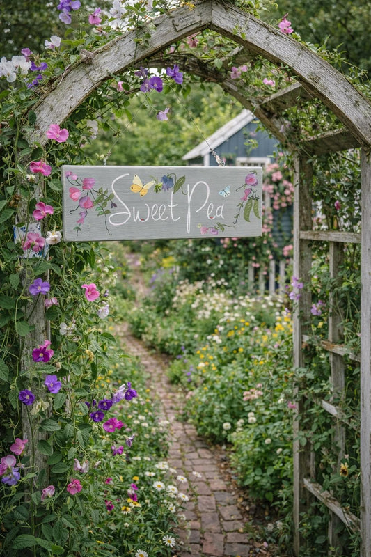 Custom Hand Painted Garden Sign | Personalized Wood Outdoor Decor with Flowers, Butterflies