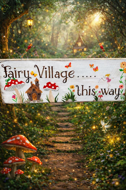 Hand Painted Wooden Fairy Sign, Whimsical Garden Decor, Butterflies Hummingbird Floral Art