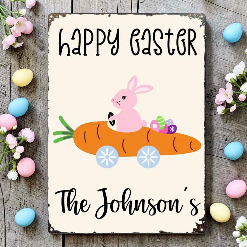 Happy Easter Garden Flag, Rabbit Home Decoration, Bunny Yard Flags, Spring Decor Metal Sign