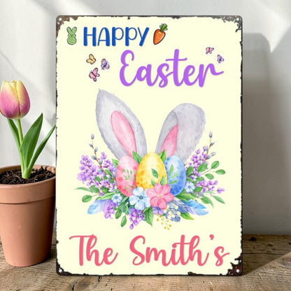Happy Easter Garden Flag, Custom Family Name Home Yard Decoration Flags, Spring Decor Sign