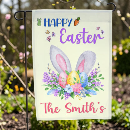 Happy Easter Garden Flag, Custom Family Name Home Yard Decoration Flags, Spring Decor Sign