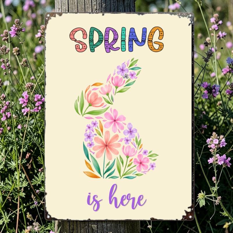 Spring is Here Garden Flag, Easter House Decoration, Bunny Yard Decor Flags, Metal Sign