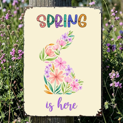 Spring is Here Garden Flag, Easter House Decoration, Bunny Yard Decor Flags, Metal Sign