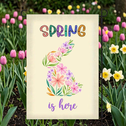 Spring is Here Garden Flag, Easter House Decoration, Bunny Yard Decor Flags, Metal Sign