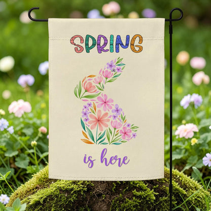 Spring is Here Garden Flag, Easter House Decoration, Bunny Yard Decor Flags, Metal Sign