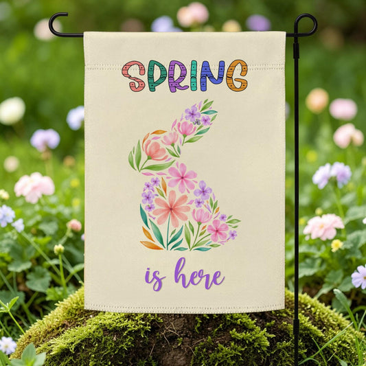 Spring is Here Garden Flag, Easter House Decoration, Bunny Yard Decor Flags, Metal Sign
