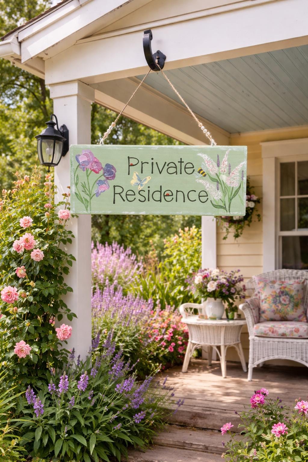 Custom Hand-Painted Residence Sign | Flowers, Bees, Butterflies Garden Decor