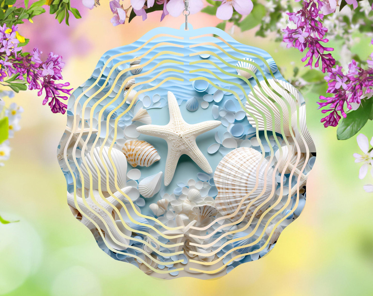 Seashells Wind Spinner, Aluminum Sublimated Yard Art