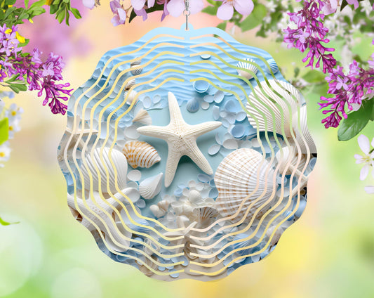 Seashells Wind Spinner, Aluminum Sublimated Yard Art