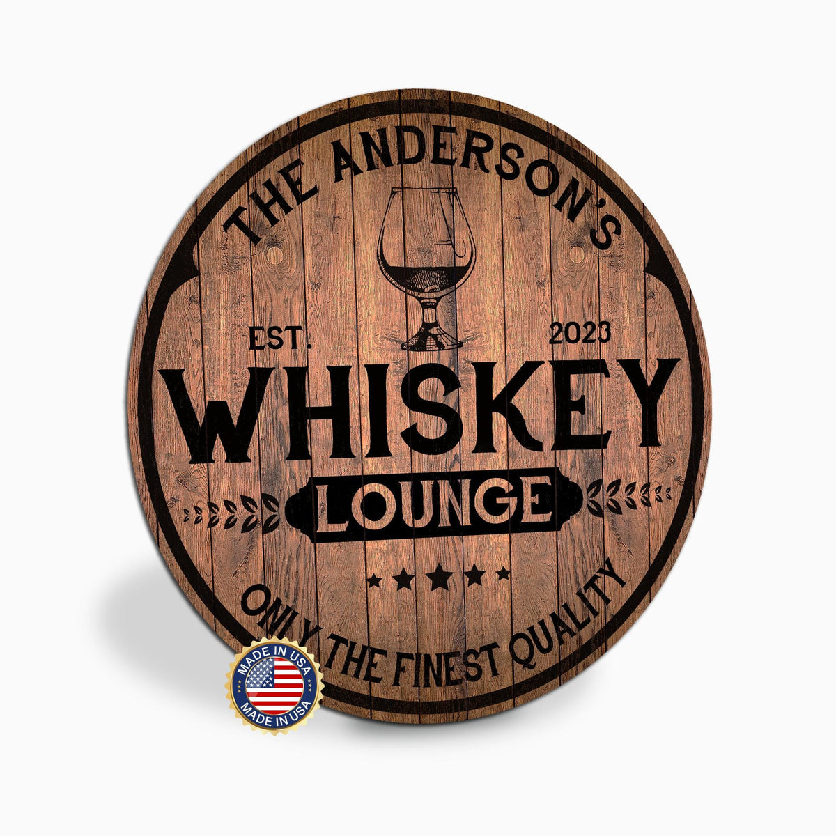 Personalized Whiskey Lounge Sign, Custom Round Metal Bar Sign, Only the Finest Quality, Family Name Bar Sign, Made in USA, Gift for Him