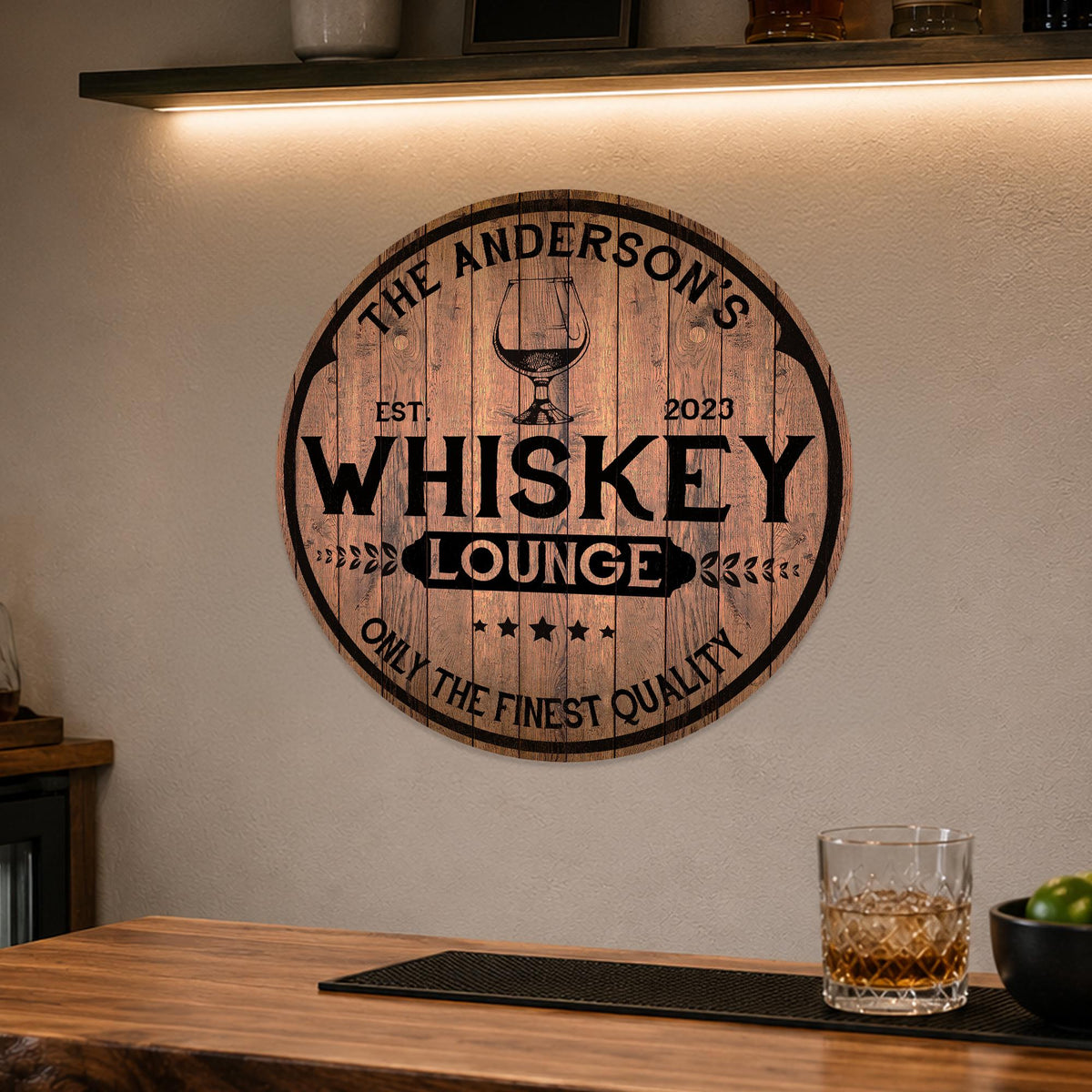 Personalized Whiskey Lounge Sign, Custom Round Metal Bar Sign, Only the Finest Quality, Family Name Bar Sign, Made in USA, Gift for Him