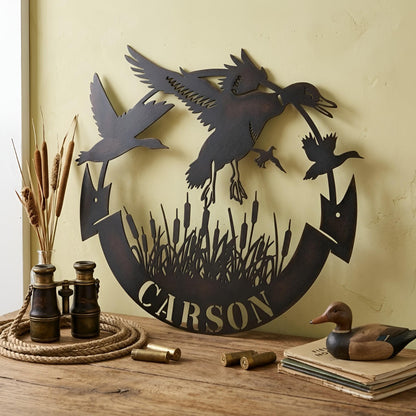 Personalized Duck Hunting Metal Sign,Duck Hunter Name Sign,Flying Duck Scene,Man Cave Decor, Dad Gift, Father Gift