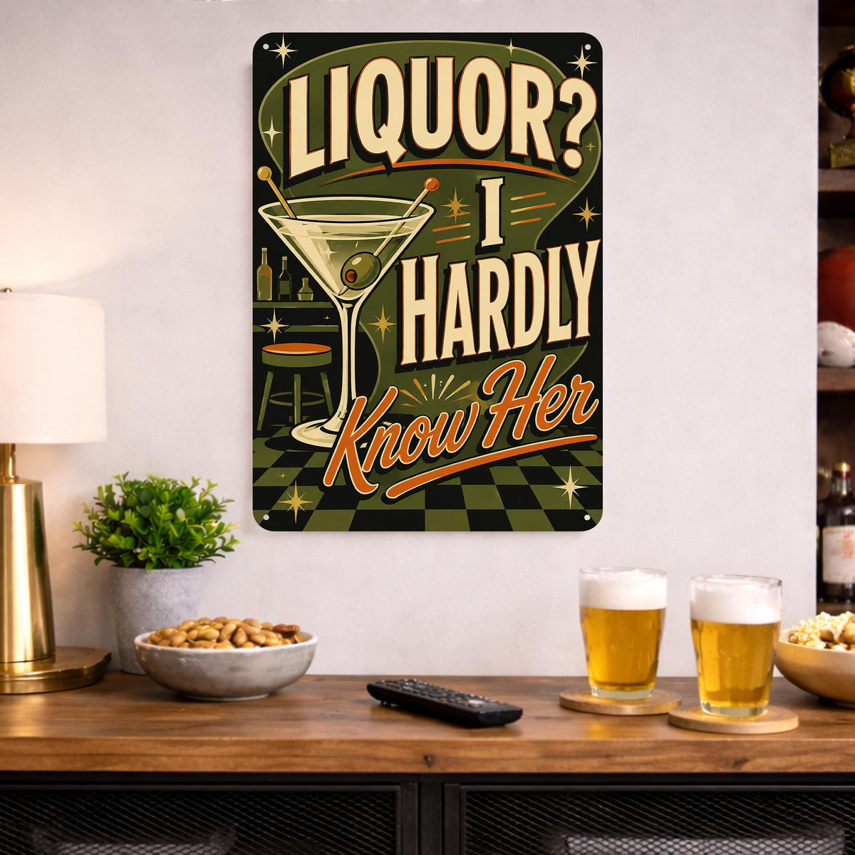 Liquor I Hardly Know Her Metal Sign, Funny Bar Decor, Humorous Signs, Man Cave Sign, Home Bar Wall Art, Cocktail Lover Gift, Bar Sign
