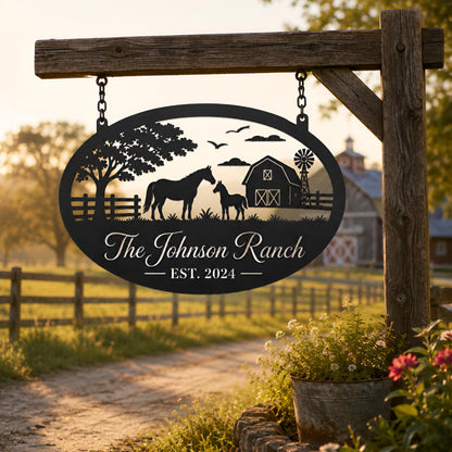 Custom Ranch Metal Sign, Horse Ranch Sign,Personalized Horse Farm Hanging Sign,Farm Entrance Plaque, Outdoor Gate Decor